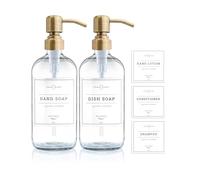 Vine Creations Dispenser di sapone in vetro trasparente, confezione da 2 dispenser di sapone da cucina con pompa in acciaio inossidabile, dispenser di sapone per le mani da 473,6 g, dispenser di