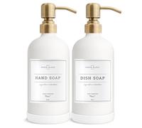 Vine Creations White Glass Soap Dispenser, 2 Pack Kitchen Soap Dispenser Set with Stainless Steel Pump, 16 oz Dish Soap and Hand Soap Dispensers for Bathroom with Waterproof Labels
