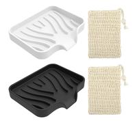 VINEST 2 Pezzi Portasapone in Silicone, Portasapone Bagno con Scarico, Porta Saponetta Antiscivolo con 2 Sacchetti di Sapone in Sisal, Portasaponetta per Servizi Igienici Bagni Cucine Lavabi