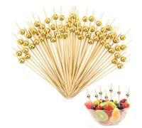 VINEST 200 spiedini da cocktail, monouso, finger food, stuzzicadenti in bambù con perle rotonde, spiedini per snack, finger food, cocktail spiedini per frutta, snack antipasti, decorazioni da cocktail
