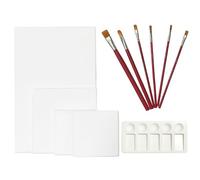 VINEST 4 Pezzi Tela per Dipingere, 3 Formati di Telaio per Quadri di Cotone, Bianco DIY Tele Pittura con 6 Pennelli e 1 Tavolozza per Dipingere, Canvas per Artisti Bambini Principianti