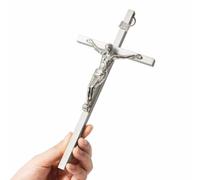 VINETEN Croce da parete Crocifisso | Croce cattoliche slanciate in metallo argento | Decorazione da parete a croce per la tua casa - 20 cm