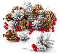 VINFUTUR 18 Pz Pigne Natalizie Bacche Artificiali di Agrifoglio Pigne dell'Albero di Natale 100 Pz Bacche di Natale Decorazioni Natalizie Artigianali per Albero di Natale Ghirlanda Natale