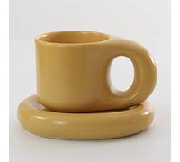 VINGAA Tazza da caffè in ceramica, estetica, tazze da caffè con piattini, set creativo di tazza da caffè e piattino, simpatiche tazze in ceramica paffute, per espresso, cappuccino, latte, americano,