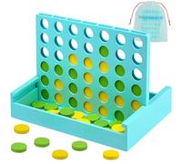 VingaHouse 4 in Linea Gioco in Legno - Quattro Giocattoli - Giochi da Tavolo per Bambini - Giocattoli da Viaggio - Giochi Educativi - Ideale come Regalo per Bambini dai 4 5 6 7 8 Anni [Blu]