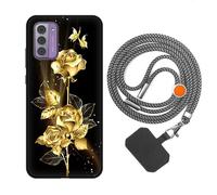 vingarshern Cover Compatibile con NOKIA G42 5G Custodia in Silicone Sottile,Case Antiurto e Antigraffio con Motivo+1×Catena/Cordino per Cellulare,Fiore dorato