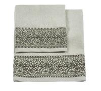 VINGI SET 2 ASCIUGAMANI VISO E OSPITE MIMOSA VERDE SPUGNA CON RICAMI 100% COTONE