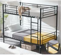 VINGLI Letto a castello gemellare per bambini, ragazzi e adulti, letto a castello con scale e pioli piatti, doghe in metallo resistente, senza bisogno di molle, nero
