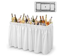 Vingli, tavolo pieghevole per ghiaccio, da 1,2 m, per feste, portatile, campeggio, pesca, in plastica, con gonna abbinata, colore bianco
