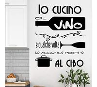 Vinile da parete decorativo, adesivo da parete frase in italiano "IO CUCINO COL VINO" adesivi murali frasi in italiano citazione, decorazione da parete DC-134-IT