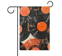 Vinile Records Vintage Arancione Nero Giardino Bandiera Stagionale Vacanze Juta Doppio Lato Casa Yard Bandiere Esterni 30,5 x 45,7 cm