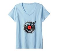 Vinile Revival Retro Record Music Lover Maglietta con Collo a V, Donna, Celeste, XXL
