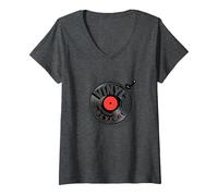 Vinile Revival Retro Record Music Lover Maglietta con Collo a V, Donna, Grigio Scuro, M