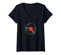 Vinile Revival Retro Record Music Lover Maglietta con Collo a V, Donna, Nero, XL