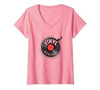 Vinile Revival Retro Record Music Lover Maglietta con Collo a V, Donna, Rosa, S