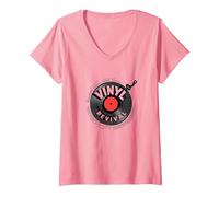 Vinile Revival Retro Record Music Lover Maglietta con Collo a V, Donna, Rosa, XL