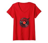 Vinile Revival Retro Record Music Lover Maglietta con Collo a V, Donna, Rosso, S