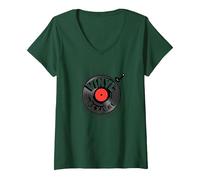 Vinile Revival Retro Record Music Lover Maglietta con Collo a V, Donna, Verde Foresta, S