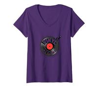 Vinile Revival Retro Record Music Lover Maglietta con Collo a V, Donna, Viola, L
