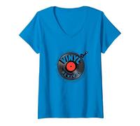 Vinile Revival Retro Record Music Lover Maglietta con Collo a V, Donna, Zaffiro, XXL