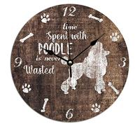 Vinisong Orologio da parete da appendere con barboncino e cane non viene mai sprecato in PVC, orologio da parete a batteria, per bagno, camera da letto, 25,4 x 25,4 cm