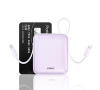 VINKO Power Bank Piccolo USB-C, 10000mAh Mini Batterie Externe, Carica Batterie Portatile cavo Integrato, Chargeur Externe Ricarica Rapida LED Display Compatibile con iPhone Samsung Android (Viola)