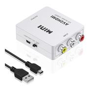 Vinmooog Convertitore da RCA a HDMI, Adattatore RCA HDMI, adattatore av hdmi Supporta PAL/NTSC con USB Cavo per PC/WII/ N64/ TV/ PS3/ Blu-Ray DVD - bianco