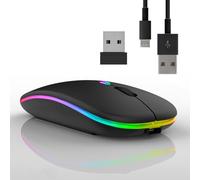 Vinmooog Mouse senza fili Bluetooth ricaricabile wireless per computer portatile, mouse verticale retroilluminato a 7 colori, 3 dpi Ricevitore USB 2,4 GHz ultra sottile
