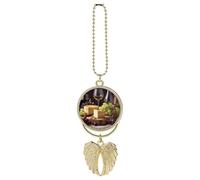 Vino bianco torta di formaggio uva ornamento da appendere auto specchietto retrovisore ciondolo carino specchio auto decorazione estetica divertente ciondolo auto ciondoli auto regali per uomini donne