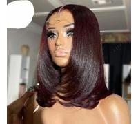 Vino Rosso 99J Colore Corto Capelli Umani Trasparente 180% Densità 13X4 Parrucca Frontale in Pizzo Capelli Umani per Donne Parrucca Prepizzicata-8 pollici-13x4 Parrucca Frontale 180-Colore Scuro 99J
