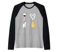 Vino Rosso, Gatto e Formaggio Ecco ciò Che Amo Donna Uomo Maglia con Maniche Raglan