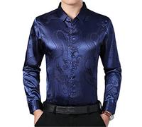 Vino Rosso Liscio Seta Raso Camicia Uomo Drago Cinese Jacquard Mens Slim Fit Manica Lunga Pulsante Giù Abito Camicie Chemise