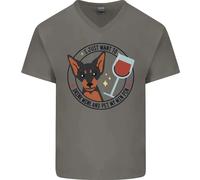 Vino With My Min Spilla Miniatura Pinscher Cane Uomo Scollo A V Cotone T-Shirt