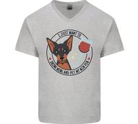 Vino With My Min Spilla Miniatura Pinscher Cane Uomo Scollo A V Cotone T-Shirt