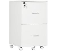 Vinsetto Armadietto da Ufficio e Studio con 2 Cassetti Bloccabili, 5 Ruote e Piano d'Appoggio, Schedario in MDF e Truciolato, 43x45x72cm, Bianco