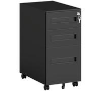 Vinsetto Armadietto mobile con 3 cassetti, schedario in metallo con serratura e 5 ruote per documenti formato A4/legali/lettera, cartelle sospese, corpo preassemblato, 30 x 43,5 x 60 cm, nero
