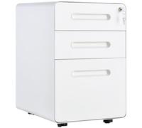 Vinsetto Cassettiera da scrivania mobile con serratura a cassettone, con 3 cassetti e astuccio rimovibile, organizer per documenti, formato A4 o lettere, 39 x 48 x 59 cm, bianco