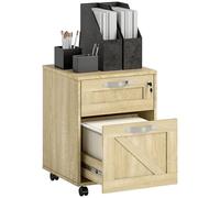 Vinsetto Cassettiera da ufficio con 2 cassetti cassetti con ruote, mobile raccoglitore mobile con serratura e cartelle sospese per dimensioni A4 41 x 42 x 56 cm naturale