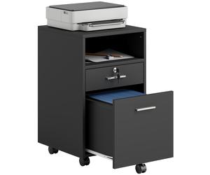 Vinsetto Cassettiera da Ufficio con 2 Cassetti e Ripiano Aperto Nero