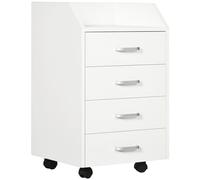 Vinsetto Cassettiera da Ufficio con 4 Cassetti Salvaspazio, Mobile per Ufficio con Rotelle e Bordi Rialzati, per Documenti e Cancelleria, 40x36x65cm, Bianco