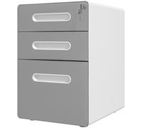 Vinsetto Cassettiera da Ufficio a 3 Cassetti con Serratura e Ruote, Mobile per Ufficio con Portadocumenti Formato A4, Legale e Lettera, Grigio Chiaro