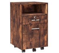 Vinsetto Cassettiera da Ufficio Portadocumenti con 2 Cassetti e Ripiano Aperto, Mobile da Ufficio in Legno con 5 Ruote, Serratura e 2 Chiavi, 39x40x65 cm, Marrone Rustico