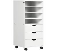Vinsetto Cassettiera Portadocumenti da Ufficio con 4 Rotelle 4 ripiani 3 cassetti in Legno bianco 38 x 40 x 86.8 cm Aosom