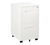 Vinsetto Cassettiera Ufficio con Ruote e 2 Cassetti 39x48x67cm Bianco | Schedario Portadocumenti, Serratura e 2 Chiavi, in Acciaio