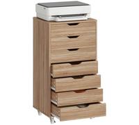 Vinsetto Cassettiera Ufficio Verticale a 7 Cassetti, Mobile Portadocumenti con Ruote e Supporto per Stampante, Effetto Rovere