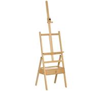 Vinsetto Cavalletto in legno a pedale, cavalletto da artista, portatile e regolabile, con cassetto integrato, altezza regolabile fino a 92 cm, naturale