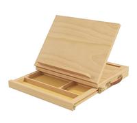Vinsetto Cavalletto per Pittura Pieghevole in Legno di Faggio con Angolazione Regolabile e Cassetto con Ripiani, 33.5x26x26 cm, color Legno