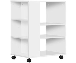 Vinsetto Mobiletto per stampanti e accessori per ufficio su ruote con 3 ripiani laterali e 2 freni Carico 30 kg per camera da letto cucina soggiorno 60x40x75,8 cm Bianco