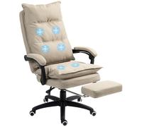Vinsetto Office massage chair, sedia da ufficio, sedia ergonomica con altezza regolabile, schienale reclinabile, poggiapiedi integrato e telecomando a filo, girevole a 360°, finitura lino beige