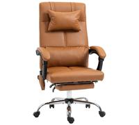 Vinsetto Poltrona da Ufficio con 6Punti Massaggianti e Poggiapiedi, sedia con Altezza Regolabile e schienale curvo, Marrone Chiaro Aosom Italy